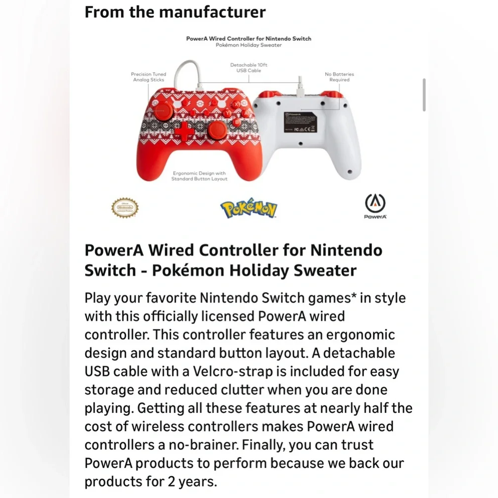PowerA Nintendo Switch Pokemon Wired Controller NEW IN BOX holiday sweater
